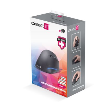 CONNECT IT CMO-2500-BK - Ergonomická drôtová myš Verti Wire 1000/1600 DPI čierna