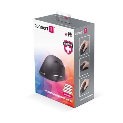 CONNECT IT CMO-2510-BK - Ergonomická bezdrôtová myš Verti Wireless 800/1200/1600 DPI 2xAAA čierna