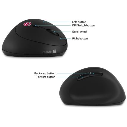 CONNECT IT CMO-2600-BK - Ergonomická bezdrôtová myš 800/1200/1600 DPI 1xAA čierna