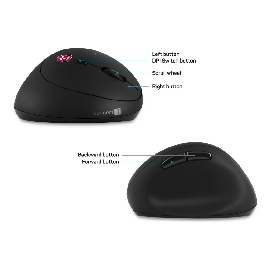 CONNECT IT CMO-2600-BK - Ergonomická bezdrôtová myš 800/1200/1600 DPI 1xAA čierna