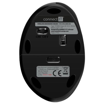 CONNECT IT CMO-2600-BK - Ergonomická bezdrôtová myš 800/1200/1600 DPI 1xAA čierna