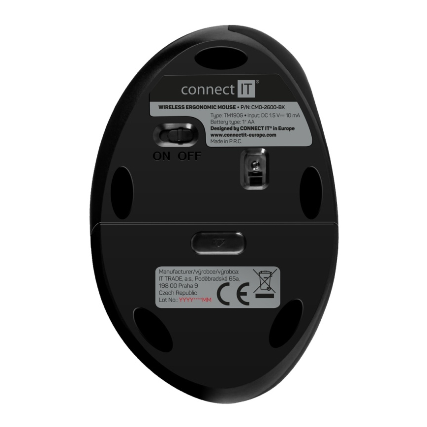 CONNECT IT CMO-2600-BK - Ergonomická bezdrôtová myš 800/1200/1600 DPI 1xAA čierna
