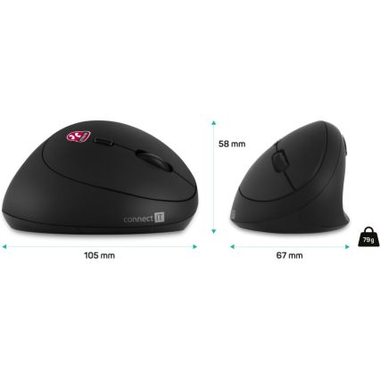 CONNECT IT CMO-2600-BK - Ergonomická bezdrôtová myš 800/1200/1600 DPI 1xAA čierna