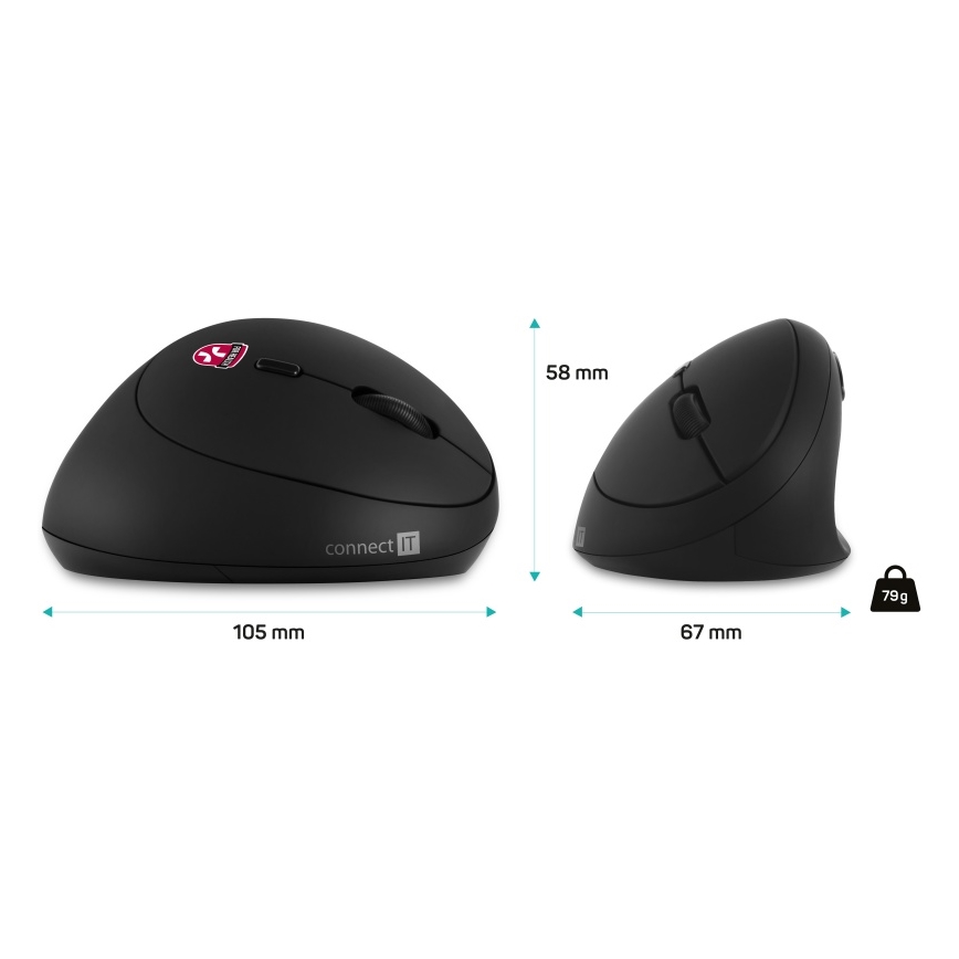 CONNECT IT CMO-2600-BK - Ergonomická bezdrôtová myš 800/1200/1600 DPI 1xAA čierna