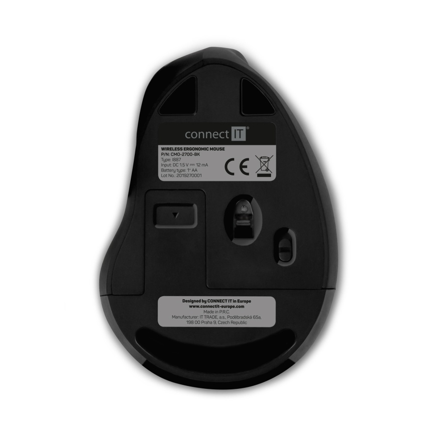 CONNECT IT CMO-2700-BK - Ergonomická bezdrôtová myš 800/1200/1600 DPI 1xAA čierna