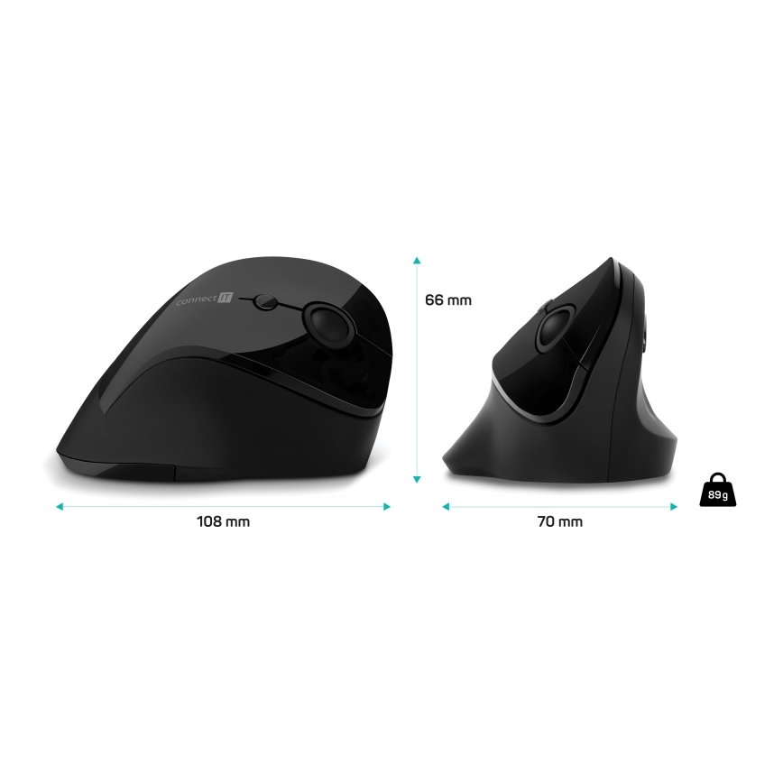 CONNECT IT CMO-2700-BK - Ergonomická bezdrôtová myš 800/1200/1600 DPI 1xAA čierna