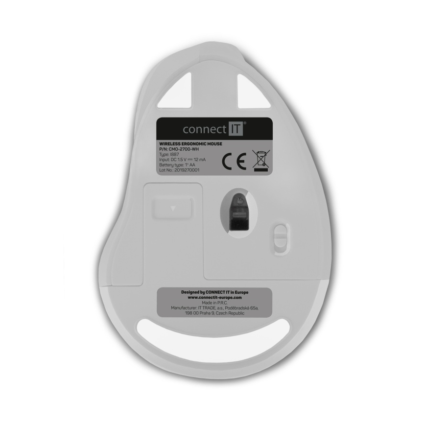 CONNECT IT CMO-2700-WH - Ergonomická bezdrôtová myš 800/1200/1600 DPI 1xAA biela