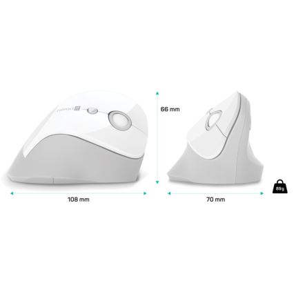 CONNECT IT CMO-2700-WH - Ergonomická bezdrôtová myš 800/1200/1600 DPI 1xAA biela