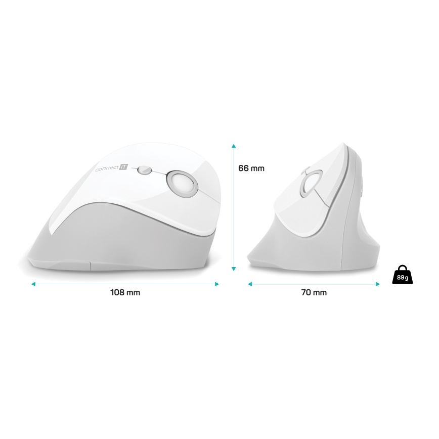 CONNECT IT CMO-2700-WH - Ergonomická bezdrôtová myš 800/1200/1600 DPI 1xAA biela