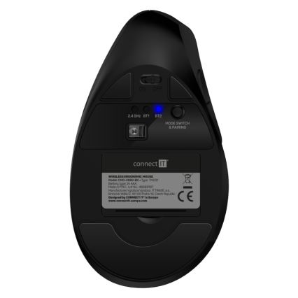 CONNECT IT CMO-2880-BK - Ergonomická bezdrôtová myš Verti TriMode 1000/1600/2400 DPI 2xAAA čierna