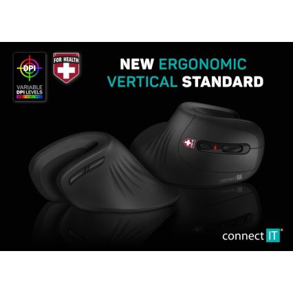 CONNECT IT CMO-2900-BK - Ergonomická bezdrôtová myš 800/1200/1600 DPI 1xAA čierna