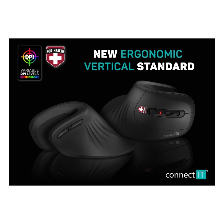 CONNECT IT CMO-2900-BK - Ergonomická bezdrôtová myš 800/1200/1600 DPI 1xAA čierna