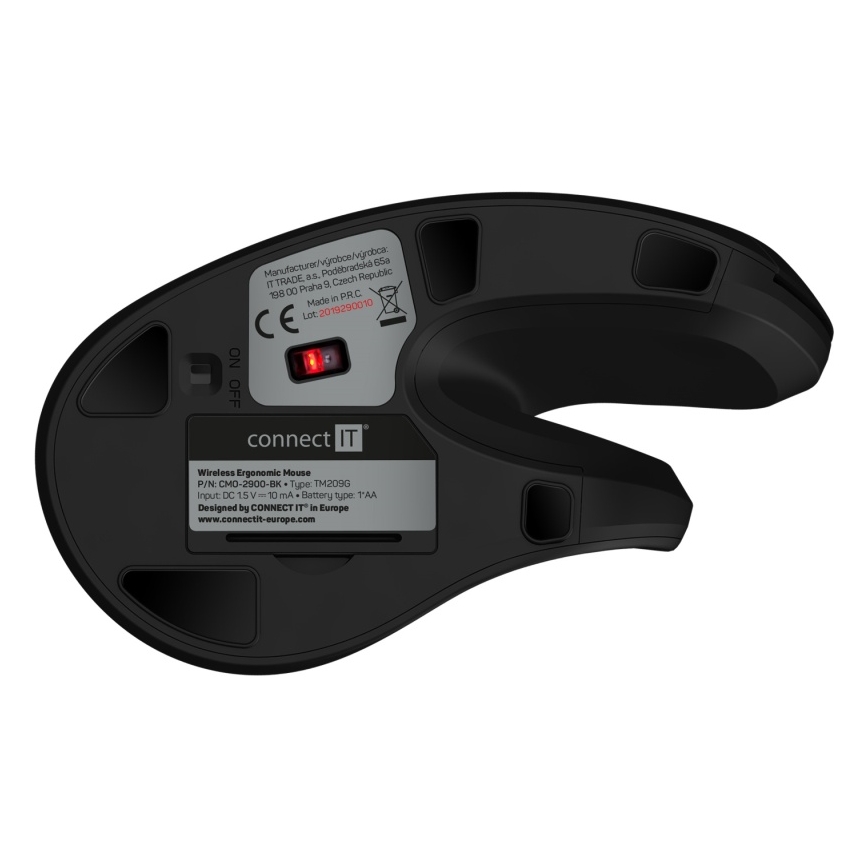 CONNECT IT CMO-2900-BK - Ergonomická bezdrôtová myš 800/1200/1600 DPI 1xAA čierna