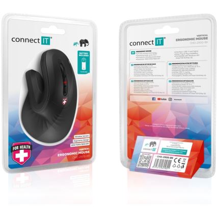 CONNECT IT CMO-2900-BK - Ergonomická bezdrôtová myš 800/1200/1600 DPI 1xAA čierna