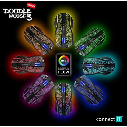 CONNECT IT CMO-3530-DD - LED RGB Bezdrôtová nabíjacia herná myš 800/1200/1600/2400/4800 DPI 600 mAh čierna