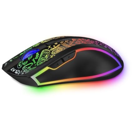 CONNECT IT CMO-3530-DD - LED RGB Bezdrôtová nabíjacia herná myš 800/1200/1600/2400/4800 DPI 600 mAh čierna