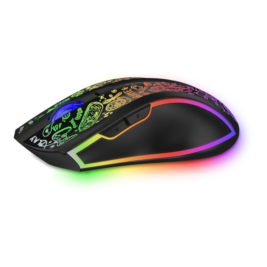 CONNECT IT CMO-3530-DD - LED RGB Bezdrôtová nabíjacia herná myš 800/1200/1600/2400/4800 DPI 600 mAh čierna