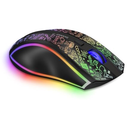 CONNECT IT CMO-3530-DD - LED RGB Bezdrôtová nabíjacia herná myš 800/1200/1600/2400/4800 DPI 600 mAh čierna