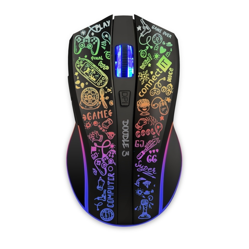 CONNECT IT CMO-3530-DD - LED RGB Bezdrôtová nabíjacia herná myš 800/1200/1600/2400/4800 DPI 600 mAh čierna