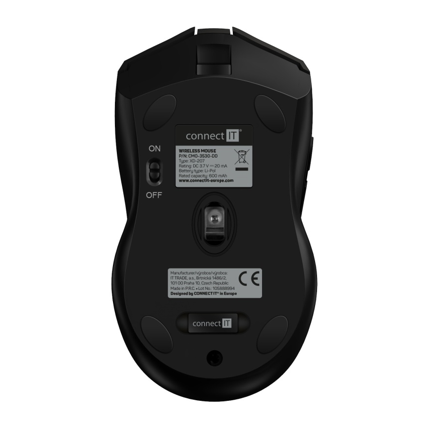 CONNECT IT CMO-3530-DD - LED RGB Bezdrôtová nabíjacia herná myš 800/1200/1600/2400/4800 DPI 600 mAh čierna