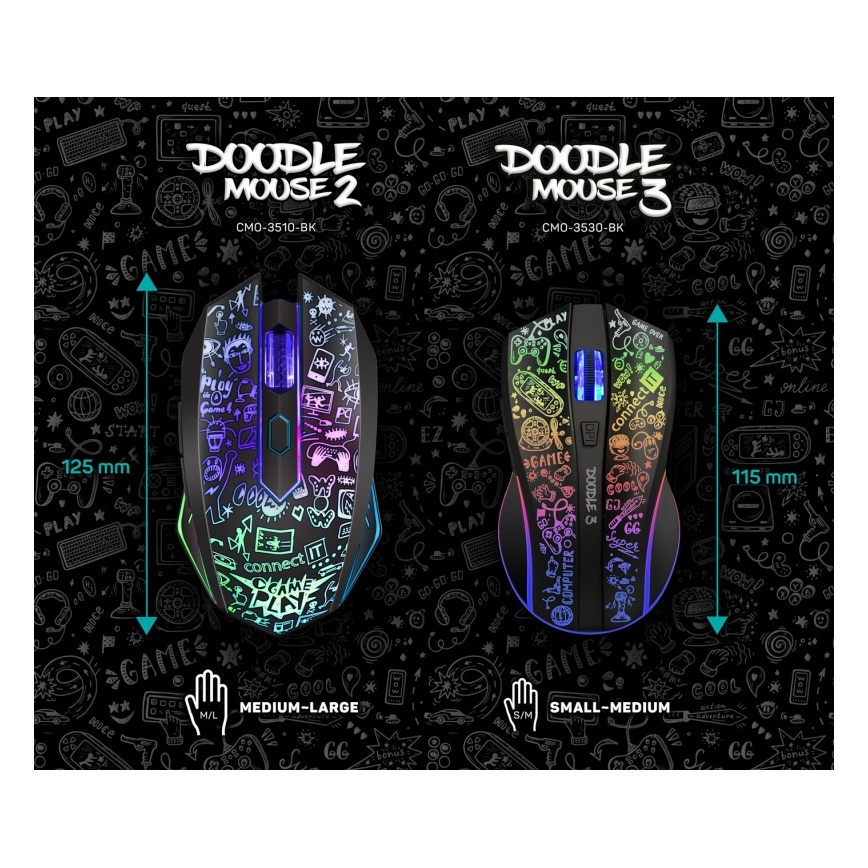 CONNECT IT CMO-3530-DD - LED RGB Bezdrôtová nabíjacia herná myš 800/1200/1600/2400/4800 DPI 600 mAh čierna