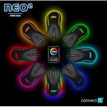 CONNECT IT CMO-3589-BK - LED RGB Káblová herná myš 200-7200 DPI čierna