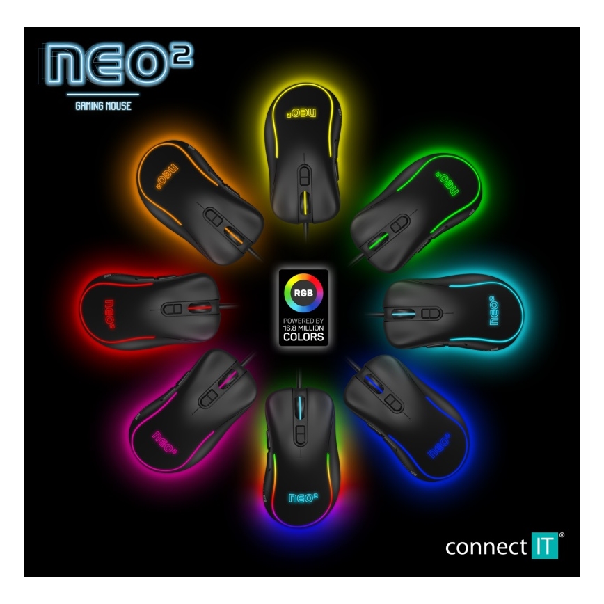 CONNECT IT CMO-3589-BK - LED RGB Káblová herná myš 200-7200 DPI čierna