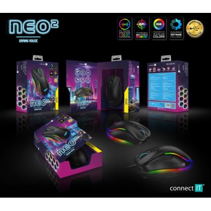 CONNECT IT CMO-3589-BK - LED RGB Káblová herná myš 200-7200 DPI čierna