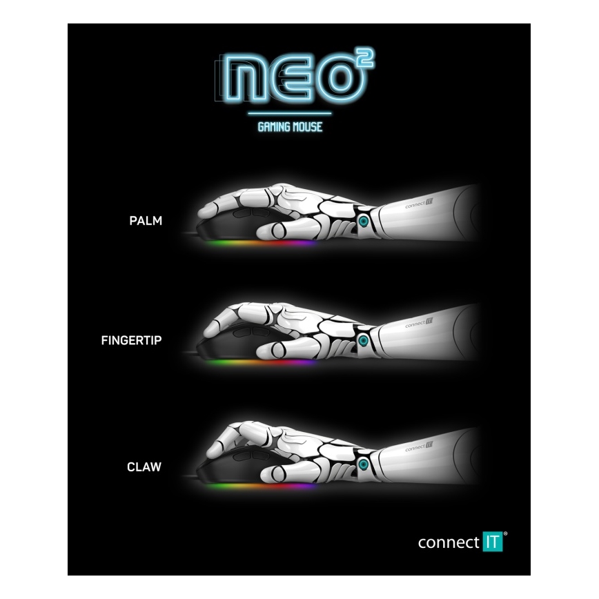 CONNECT IT CMO-3589-BK - LED RGB Káblová herná myš 200-7200 DPI čierna