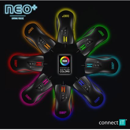CONNECT IT CMO-3591-BK - LED RGB Káblová herná myš 500-7200 DPI čierna