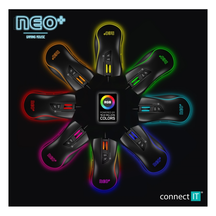 CONNECT IT CMO-3591-BK - LED RGB Káblová herná myš 500-7200 DPI čierna