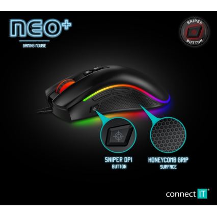 CONNECT IT CMO-3591-BK - LED RGB Káblová herná myš 500-7200 DPI čierna