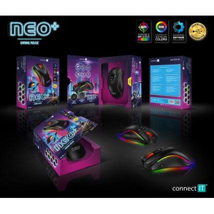 CONNECT IT CMO-3591-BK - LED RGB Káblová herná myš 500-7200 DPI čierna