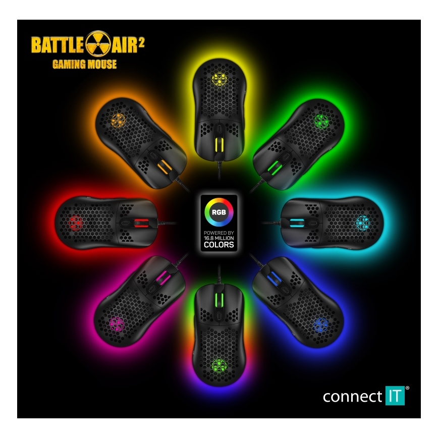 CONNECT IT CMO-5511-BK - LED RGB Káblová herná myš 200-12800 DPI čierna