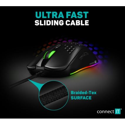 CONNECT IT CMO-5511-BK - LED RGB Káblová herná myš 200-12800 DPI čierna