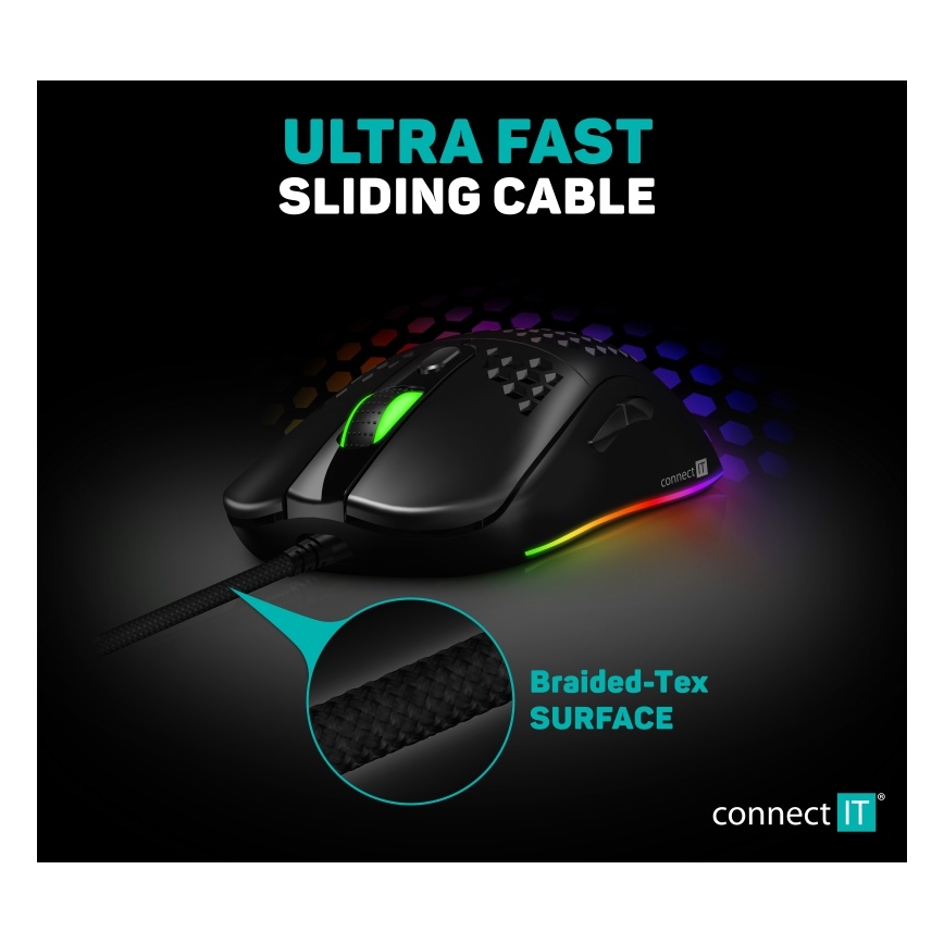 CONNECT IT CMO-5511-BK - LED RGB Káblová herná myš 200-12800 DPI čierna