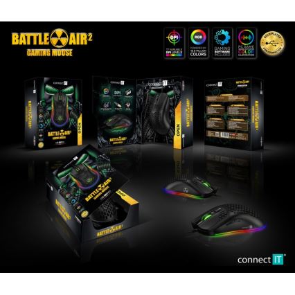 CONNECT IT CMO-5511-BK - LED RGB Káblová herná myš 200-12800 DPI čierna