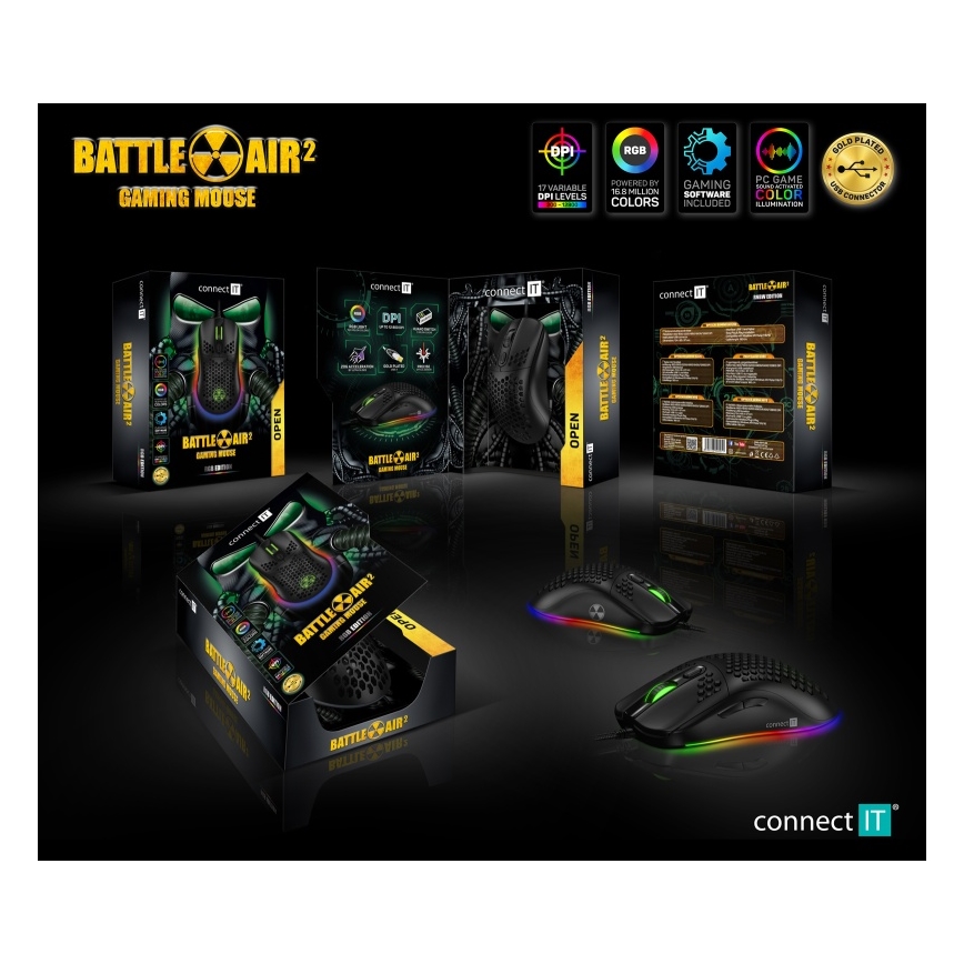 CONNECT IT CMO-5511-BK - LED RGB Káblová herná myš 200-12800 DPI čierna
