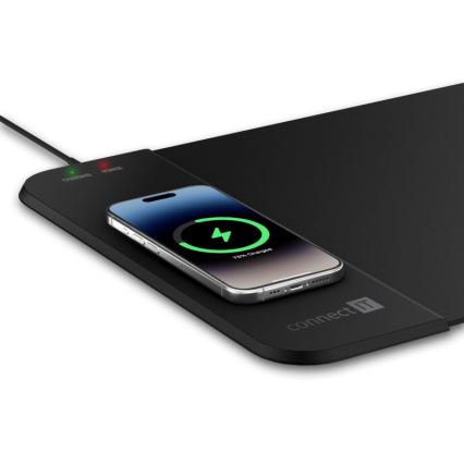 CONNECT IT CMP-2500-LG - Podložka pod klávesnicu a myš s Qi bezdrôtovým nabíjaním 80x30 cm čierna