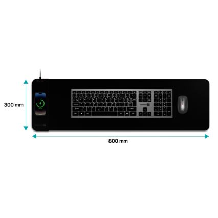 CONNECT IT CMP-2500-LG - Podložka pod klávesnicu a myš s Qi bezdrôtovým nabíjaním 80x30 cm čierna