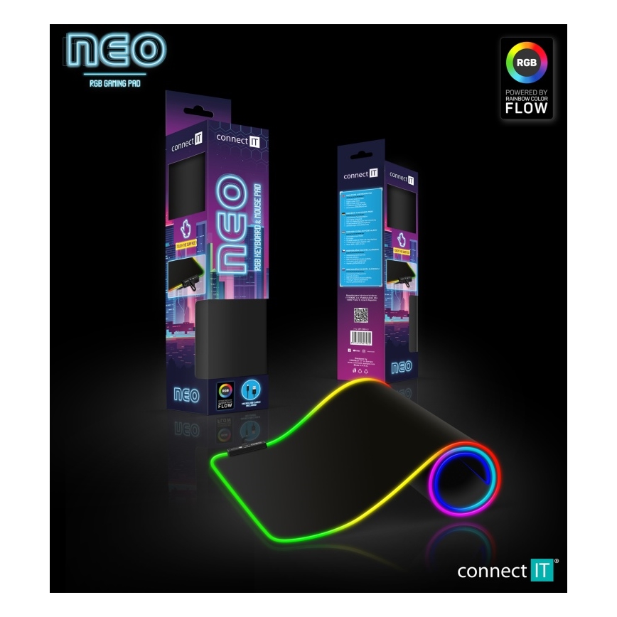 CONNECT IT CMP-3100-LG - LED RGB Herná podložka pod klávesnicu a myš 80x30 cm čierna