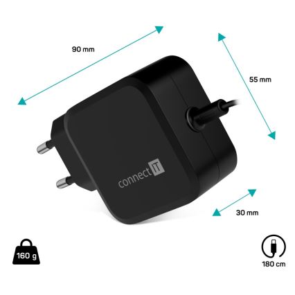 CONNECT IT CNP-1660-BK - Univerzálny napájací adaptér pre notebooky USB-C 67W