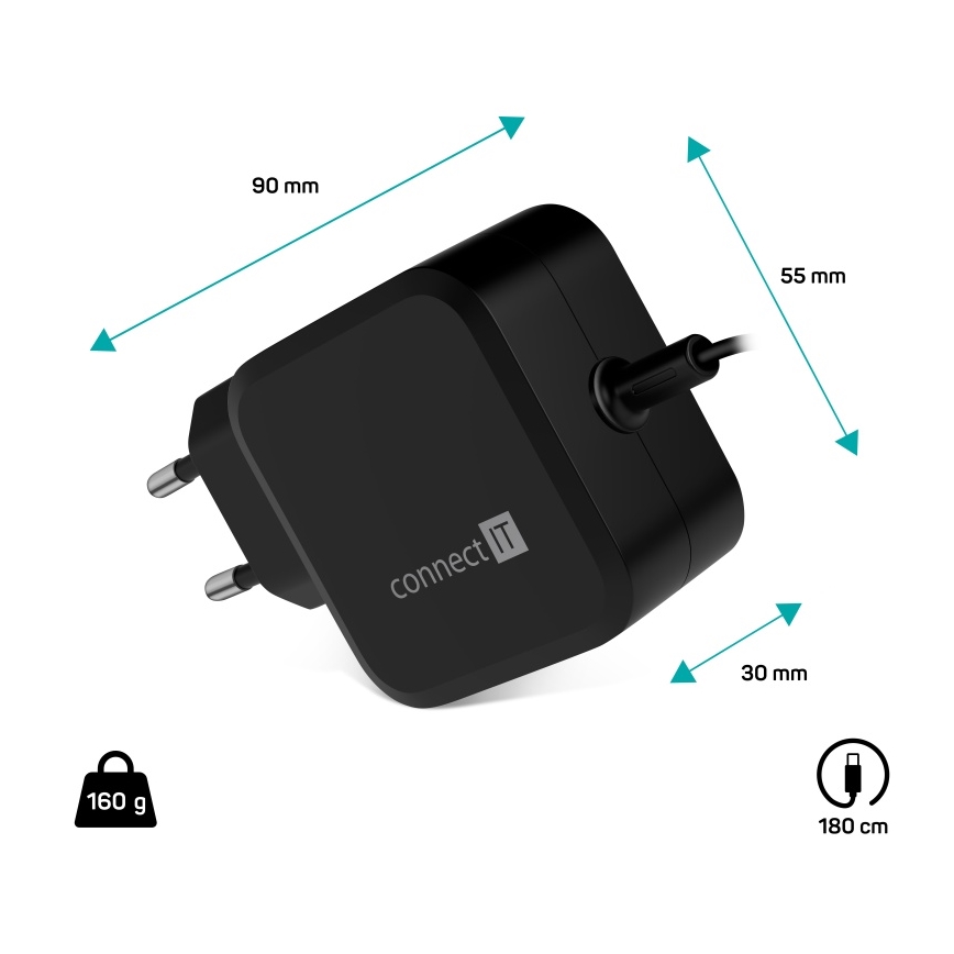 CONNECT IT CNP-1660-BK - Univerzálny napájací adaptér pre notebooky USB-C 67W