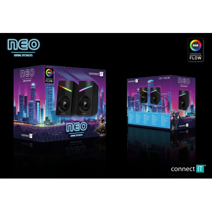 CONNECT IT CSP-1100-BK - SADA 2x LED RGB Herný reproduktor 6W/5V čierna