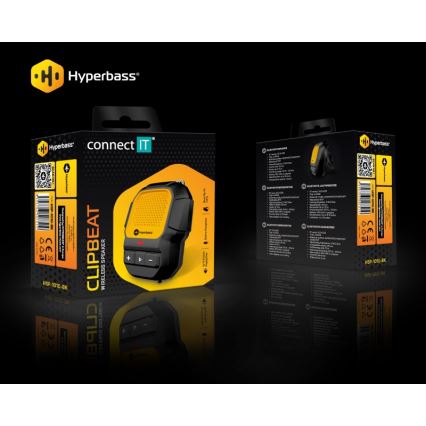 CONNECT IT HSP-1010-BK - Bezdrôtový reproduktor s mikrofónom ClipBEAT 2W/5V 560 mAh IPX7 čierna/žltá