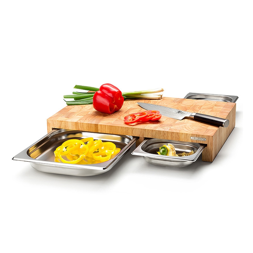 Continenta C4028 - SADA 1x Kuchynská doska na krájanie 50x32,5 cm + 3x misa gumovník