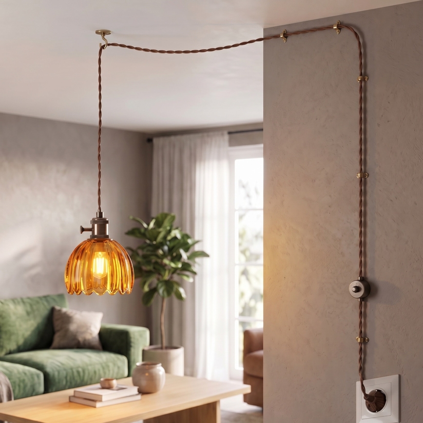 Cottex - Závesný luster na kábli s vidlicou NORA 1xE14/5W/230V hnedý