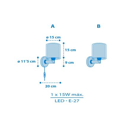 Dalber 40679 - Detské nástenné svietidlo WORLD 1xE27/15W/230V modré