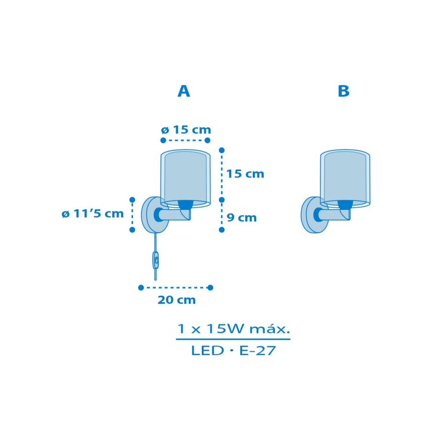 Dalber 40679 - Detské nástenné svietidlo WORLD 1xE27/15W/230V modré