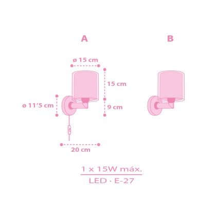 Dalber 41259 - Detská nástenná lampa HELLO KITTY&FRIENDS 1xE27/15W/230V ružová